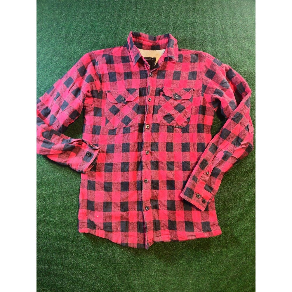 ONeill Flannel Jacket Mens Size S Red Buffalo Plaid Sherpa Lined Shacket Coat